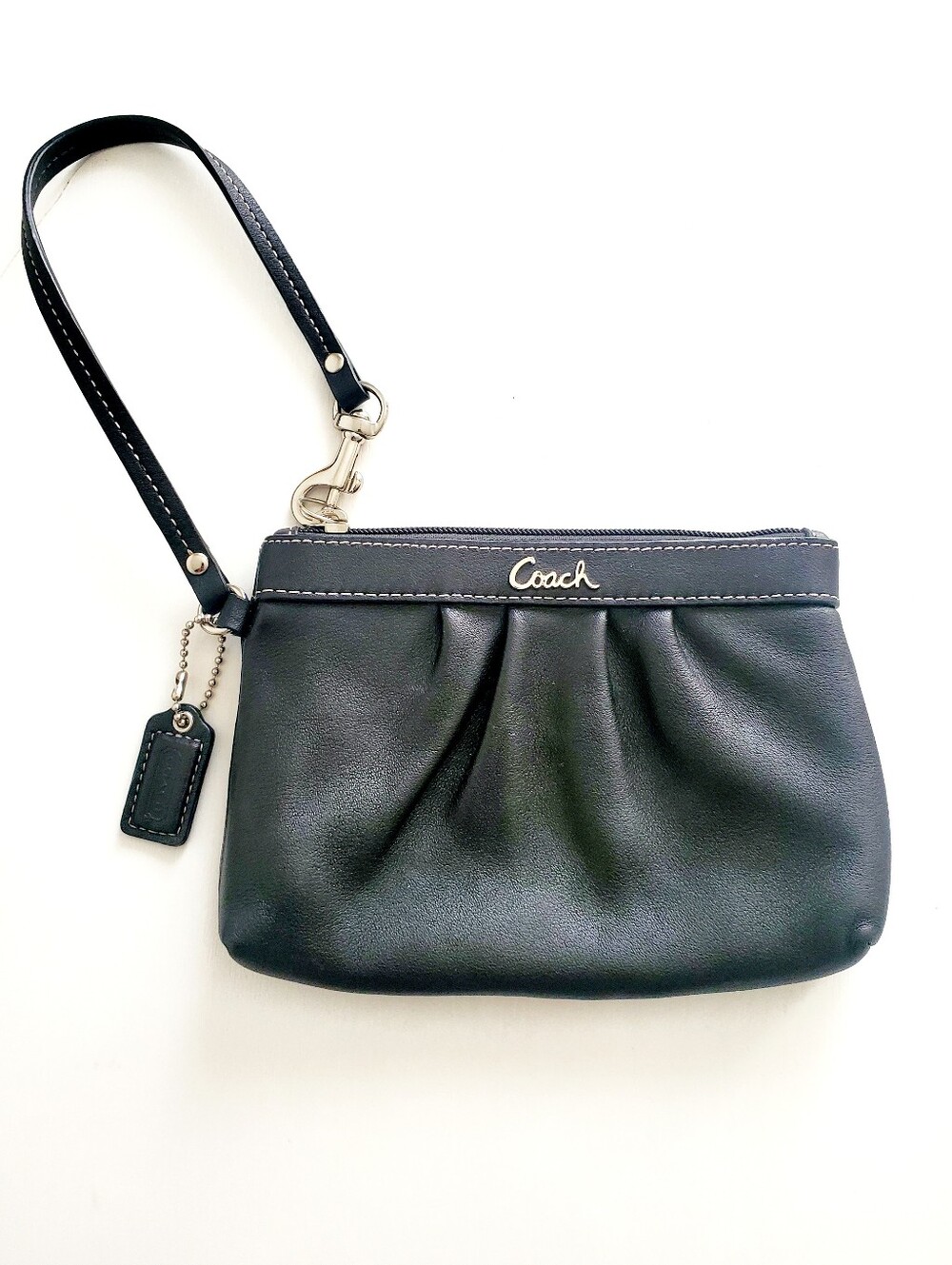 Coach Black Leather Wristlet with Silver Logo